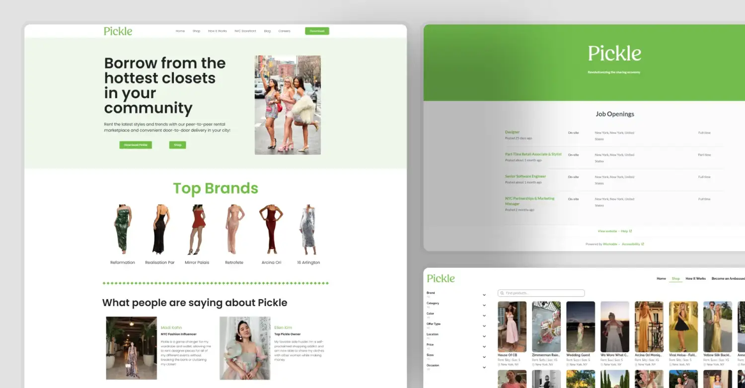 Pickle peer to peer fashion rental marketplace browse experience