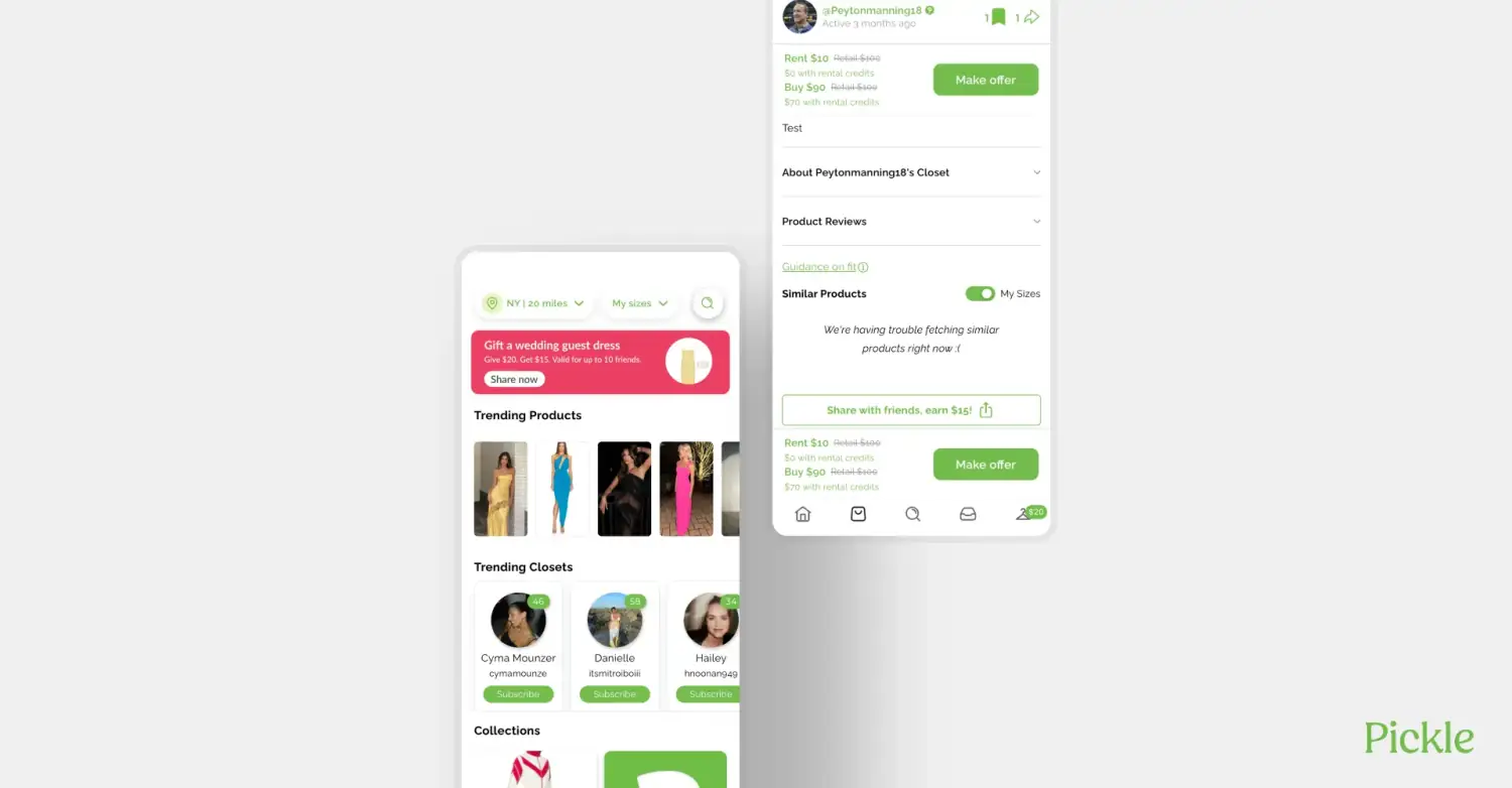 Pickle item listing and rental flow